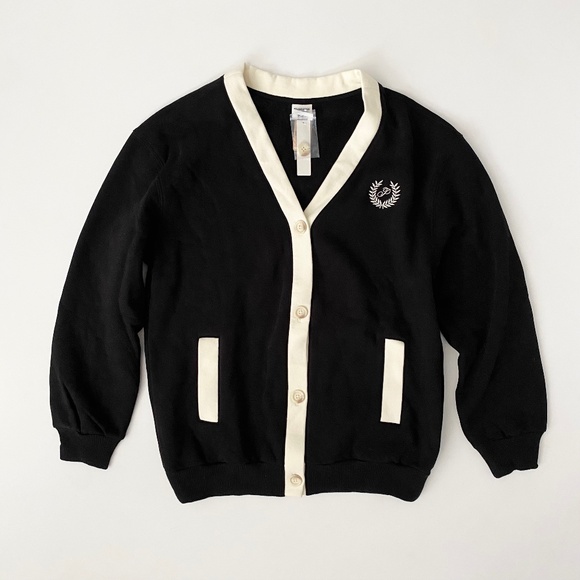 PINK Victoria's Secret Varsity Sweater w/ Embroidered Logo Black w/ Ivory Nwt - Picture 1 of 3